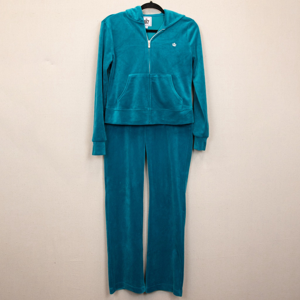 Juicy Couture Teal Velour Track Pants & Hoodie Set